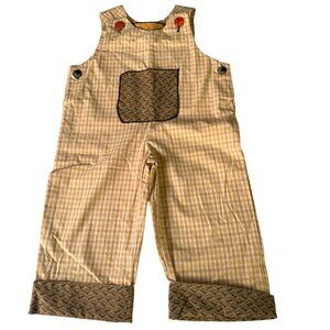 Vintage Quist Kid's Overalls Jumper Yellow Gingham Anchor Buttons Pocket 12-18mo